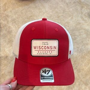 47 Red and White Wisconsin Trucker Hat
